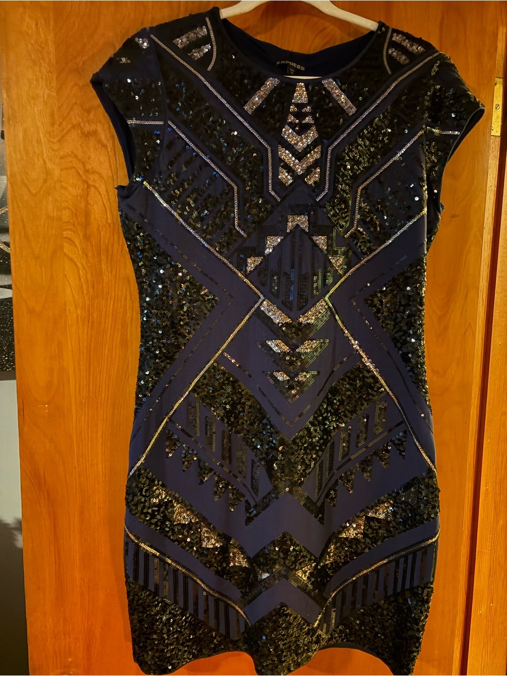 Express Navy and Black Sequin Mini Dress